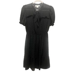 Monteau Los Angeles Black Swiss Dot Medium Mini Dress With Tie And Elastic